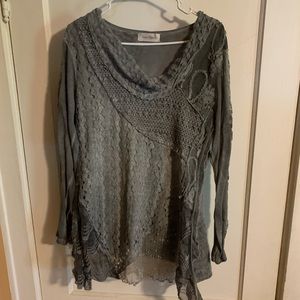 Bohemian Grey Linen Top, Size 14